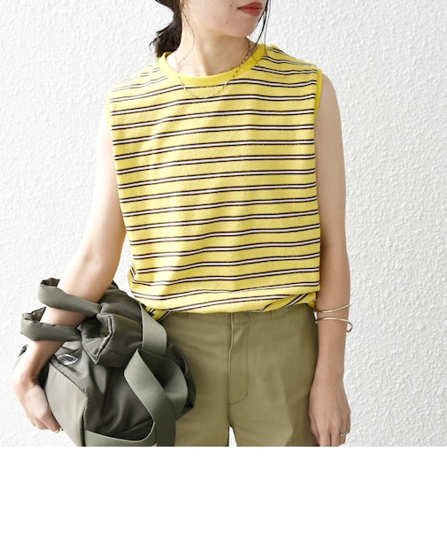 SHIPS any:〈洗濯機可能〉パイル ボーダー ノースリーブ TEE