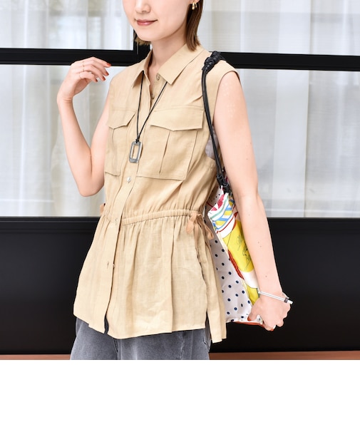 〈手洗い可能〉IMPERIAL LINEN Wポケット ノースリーブ シャツ