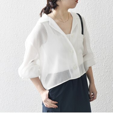 SHIPS any:〈手洗い可能〉メッシュ オープンカラー ジャケット シャツ