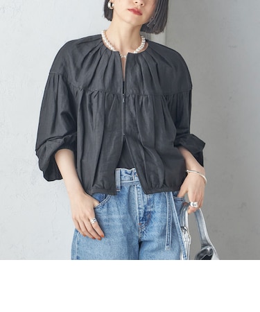 〈手洗い可能〉リネン混 シアー ギャザー ブルゾン