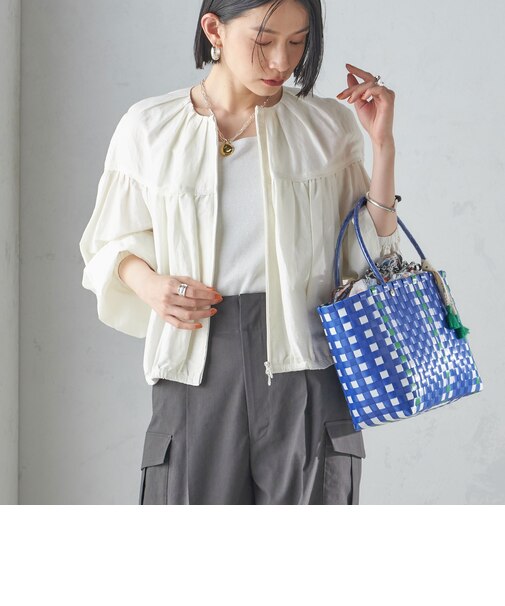 〈手洗い可能〉リネン混 シアー ギャザー ブルゾン