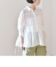 quaranciel:〈手洗い可能〉クロシェ レース ペプラム シャツ ブラウス
