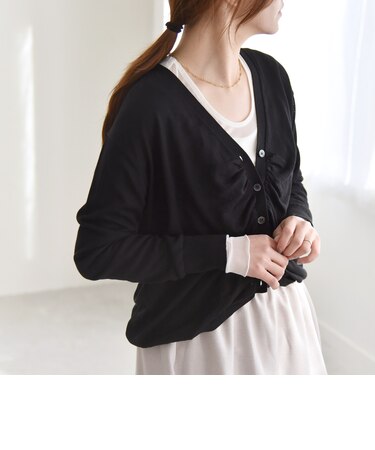 quaranciel:〈手洗い可能〉シルク ミックス ギャザー ニット カーディガン