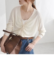 quaranciel:〈手洗い可能〉シルク ミックス ギャザー ニット カーディガン