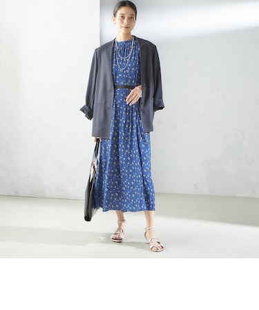 〈手洗い可能〉割繊 フラワー プリント ノースリーブ ワンピース