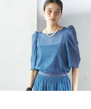 troisiemeCHACO:〈手洗い可能〉デニム プリント チュール ブラウス