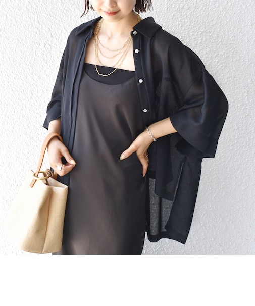 〈手洗い可能〉麻調 メッシュ 半袖 ビッグ シャツ