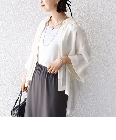 〈手洗い可能〉麻調 メッシュ 半袖 ビッグ シャツ