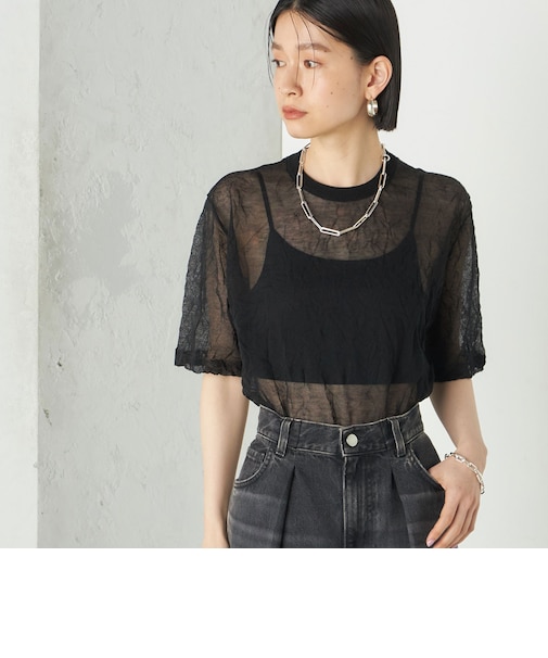 Wai+:〈手洗い可能〉クリンクル シアー ショート スリーブ プルオーバー