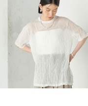 Wai＋:〈手洗い可能〉クリンクル シアー ショート スリーブ プルオーバー