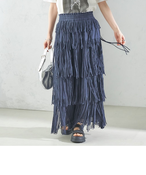 【SHIPS別注】crinkle crinkle crinkle:フリンジ スカート