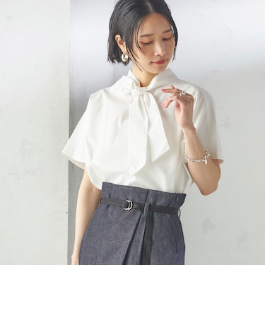 【SHIPS別注】Nell:〈手洗い可能〉リボン タイ ブラウス