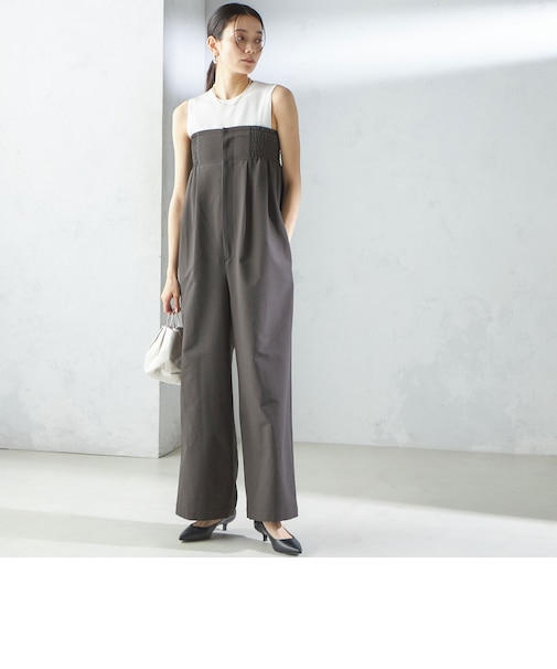 【SHIPS別注】APUPIL:〈洗濯機可能〉ギンガム チェック ベアトップ オールインワン