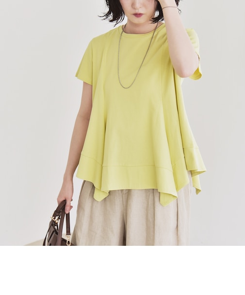 quaranciel:〈手洗い可能〉ハンカチーフヘム フレア クルーネック TEE