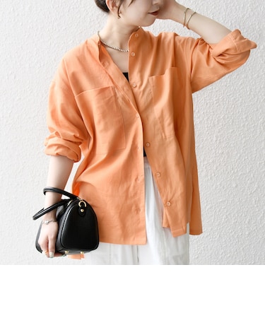 SHIPS any:〈洗濯機可能〉リネン ミックス スタンドカラー ポケット シャツ 25SS 2