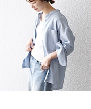 SHIPS any:〈洗濯機可能〉リネン ミックス スタンドカラー ポケット シャツ 25SS 2