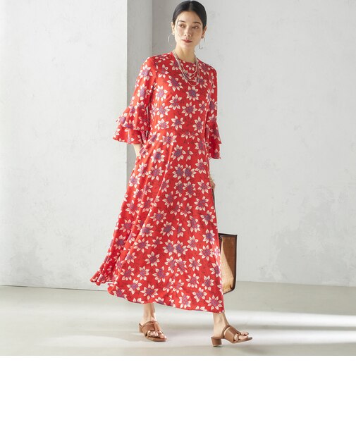 小泉里子コラボ:〈手洗い可能〉フラワー プリント ワンピース