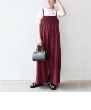 bon_meur:〈手洗い可能〉ロープ編み コットン ワイド ギャザー サロペット