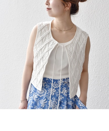 bon_meur:〈手洗い可能〉ロープ編み コットン コンパクト フリンジ ベスト