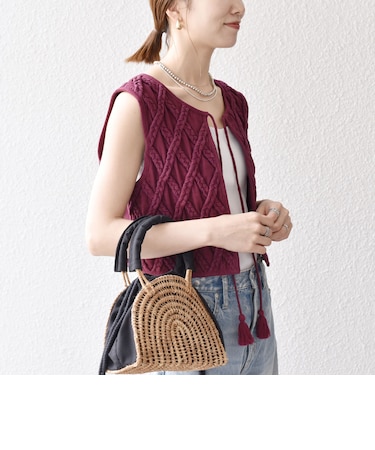 bon_meur:〈手洗い可能〉ロープ編み コットン コンパクト フリンジ ベスト