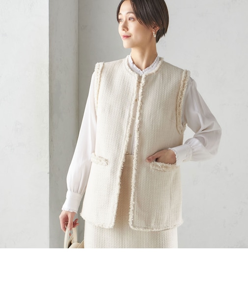 スラブ ツイード ロング ジレ（セレモニー対応可）