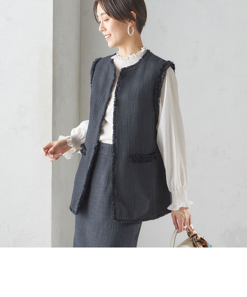 スラブ ツイード ロング ジレ（セレモニー対応可）