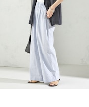 〈接触冷感・手洗い可能〉麻混 シャンブレー ウエスト ゴム ワイド パンツ