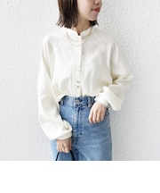 〈手洗い可能〉メタル ボタン シャンブレー ブラウス