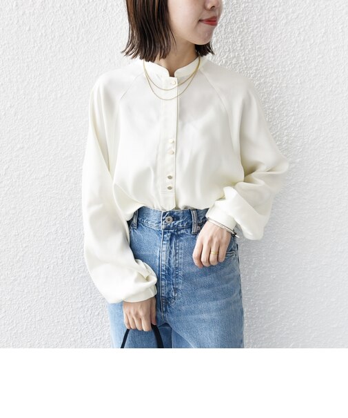 〈手洗い可能〉メタル ボタン シャンブレー ブラウス