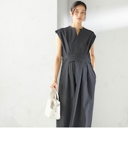 〈手洗い可能〉サッカー ストレッチ ドット 無地 フレンチ スリーブ ワンピース