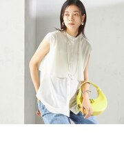 〈手洗い可能〉シアー トリコット フレア ヨーク ノースリーブ ブラウス