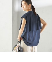 〈手洗い可能〉シアー トリコット フレア ヨーク ノースリーブ ブラウス