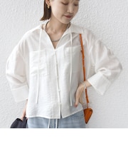 〈手洗い可能〉シアー シルク混 オープンカラー シャツ