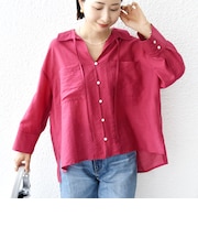 〈手洗い可能〉シアー シルク混 オープンカラー シャツ