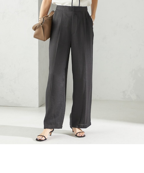 〈手洗い可能〉麻混 タック ワイド パンツ