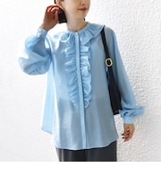 〈手洗い可能〉エアリー フロント フリル デザイン ブラウス