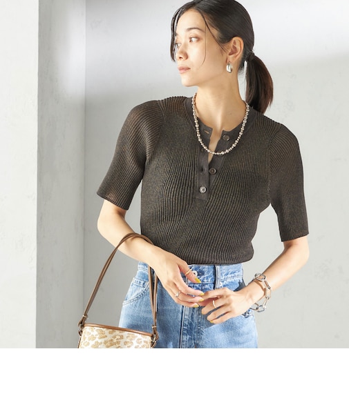 〈手洗い可能〉ラミー混 シアー ヘンリー ネック ニット