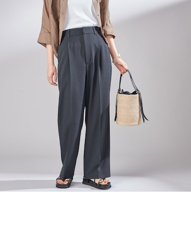 〈UVカット / 吸水速乾 / 手洗い可能〉合繊 タック センター プレス パンツ