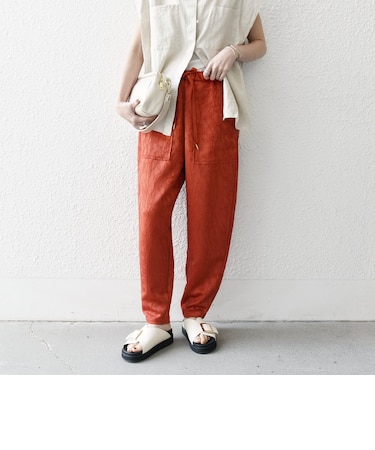 SHIPS any:〈洗濯機可能〉サテン ジャカード テーパード イージー パンツ