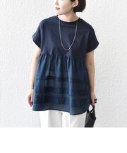 【WEB限定】〈手洗い可能〉布帛 コンビ ペプラム TEE