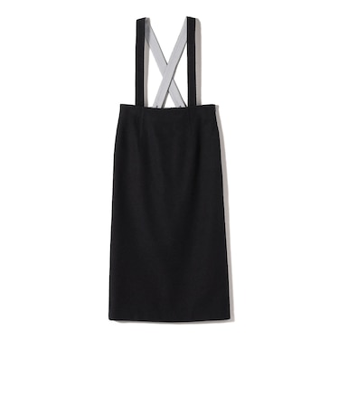 SHIPS Primary Navy Label:プードル ツイード サスペンダー スカート