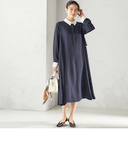 〈洗濯機可能〉ライト ダブルクロス バックフリル Aライン ワンピース（セレモニー対応可）