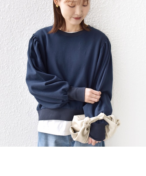 【WEB限定】〈手洗い可能〉ショルダー タック パフ スリーブ ミニ 裏毛 プルオーバー