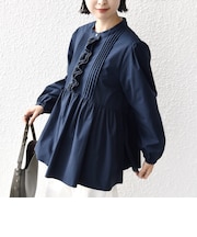 【WEB限定】〈手洗い可能〉フリル 刺繍 ペプラム ブラウス