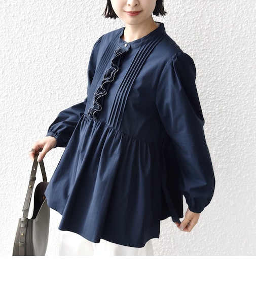 【WEB限定】〈手洗い可能〉フリル 刺繍 ペプラム ブラウス