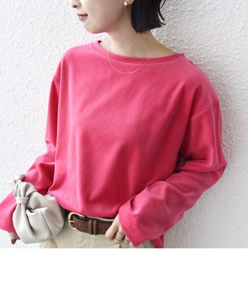 〈手洗い可能〉コットン ベロア ボートネック ロング スリーブ プルオーバー