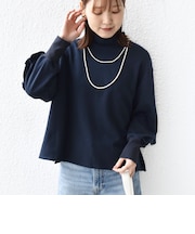 【WEB限定】〈手洗い可能〉モックネック 袖 フリル デザイン ミニ 裏毛 プルオーバー