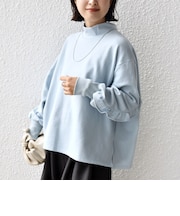 【WEB限定】〈手洗い可能〉モックネック 袖 フリル デザイン ミニ 裏毛 プルオーバー