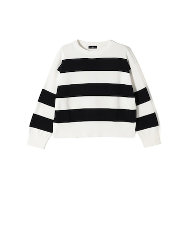 SHIPS Primary Navy Label:ガス コットン ワイド ボーダー クルーネック