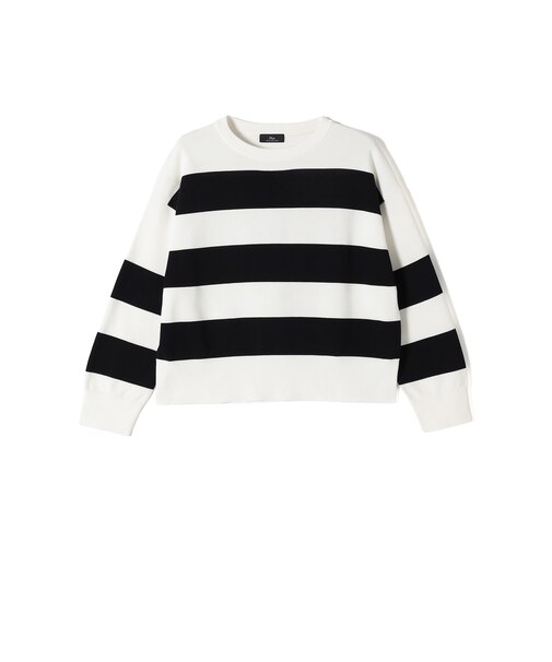 SHIPS Primary Navy Label:ガス コットン ワイド ボーダー クルーネック